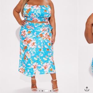 Fashion Nova Blue Orange Wrap Two Piece Set New With Tags